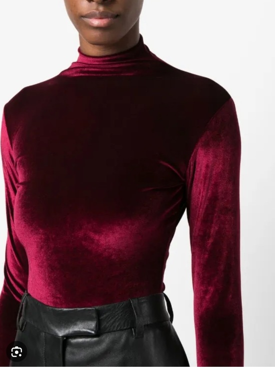 Express Tops - Express Burgundy Velvet Mock Neck Bodysuit